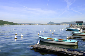Lake Annecy and marina of Menthon