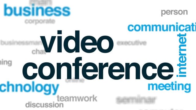 Video conference animated word cloud, text design animation.
