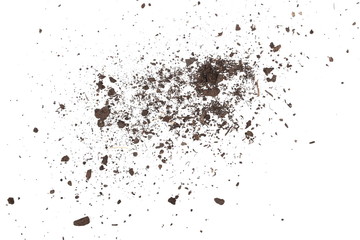 Dirt, soil pile isolated on white background, top view