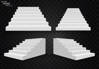 White stairs, 3d staircases. Set, Isolated on transparent background. EPS10