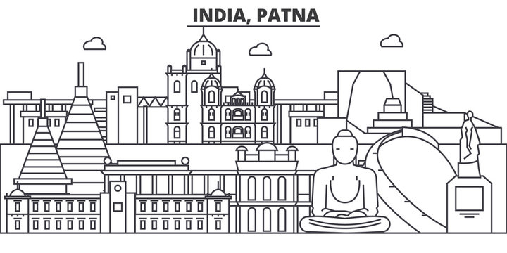 India, Patna architecture line skyline illustration. Linear vector cityscape with famous landmarks, city sights, design icons. Landscape wtih editable strokes