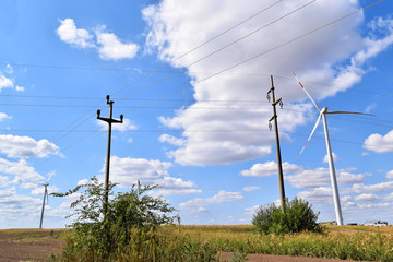 Wind powered generators and power lines - green energy