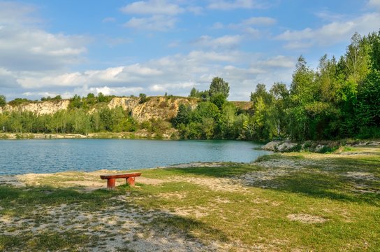 Beautiful quarry with water. Water reservoir in Trzebinia, Poland.
