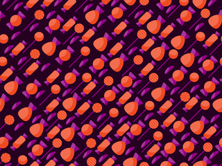 Halloween seamless pattern with candies. Flat candy design. Vector illustration