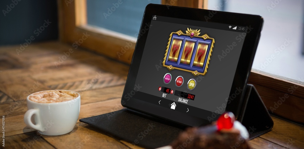 Poster composite image of slot machine on mobile screen