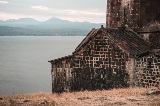 Morning on Lake Sevan in Armenia and Monastery