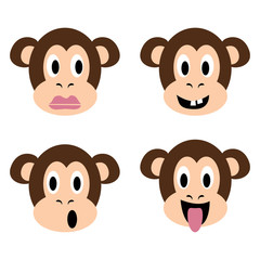 monkey emotion faces icon set vector