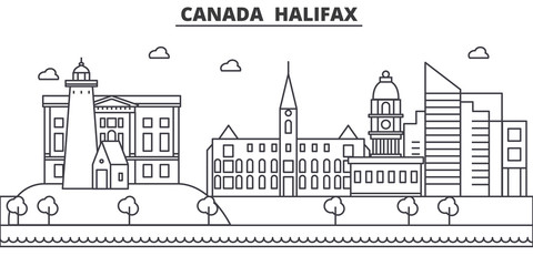 Canada, Halifax architecture line skyline illustration. Linear vector cityscape with famous landmarks, city sights, design icons. Editable strokes - obrazy, fototapety, plakaty