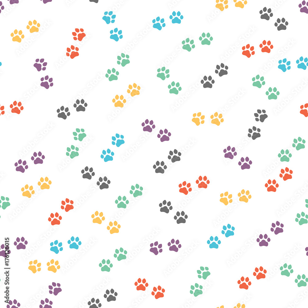 Poster paw print seamless. traces of cat textile pattern. cat footprint seamless pattern. vector seamless