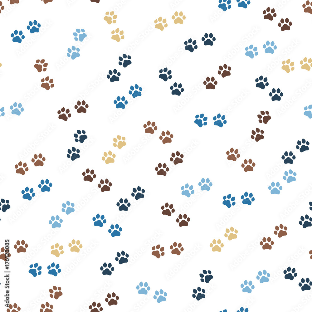 Poster paw print seamless. traces of cat textile pattern. cat footprint seamless pattern. vector seamless