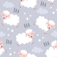 Printed roller blinds Sleeping animals seamless sweet dreams sheep animal pattern vector illustration