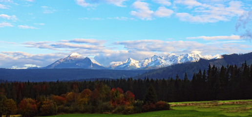 Beautiful and colorful panorama of the Tatras