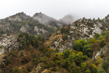 Mountain range in Armenia, the fog of closeup