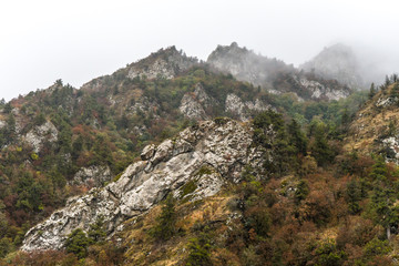 Top of the mountain in Armenia, the sky and the fog