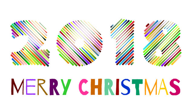 Multi-colored inscription 2018 merry christmas on a white background, template for design of a greeting card of the New Year, Christmas