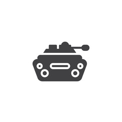 Military tank icon vector, filled flat sign, solid pictogram isolated on white. Symbol, logo illustration.