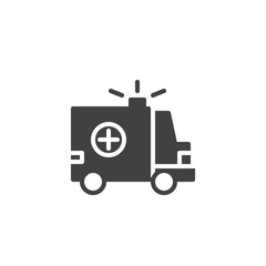 Ambulance car icon vector, filled flat sign, solid pictogram isolated on white. Symbol, logo illustration.