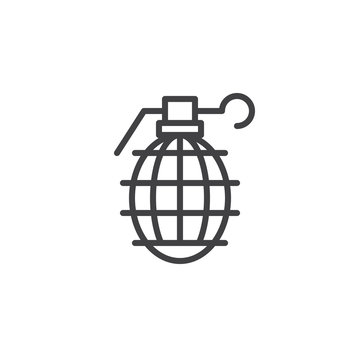 Grenade line icon, outline vector sign, linear style pictogram isolated on white. Frag symbol, logo illustration. Editable stroke