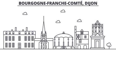 France, Dijon architecture line skyline illustration. Linear vector cityscape with famous landmarks, city sights, design icons. Editable strokes - obrazy, fototapety, plakaty