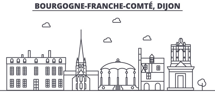 France, Dijon architecture line skyline illustration. Linear vector cityscape with famous landmarks, city sights, design icons. Editable strokes