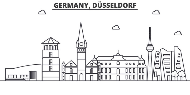 Germany, Dusseldorf Architecture Line Skyline Illustration. Linear Vector Cityscape With Famous Landmarks, City Sights, Design Icons. Landscape Wtih Editable Strokes