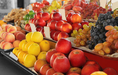 Assortment of fresh fruits at market