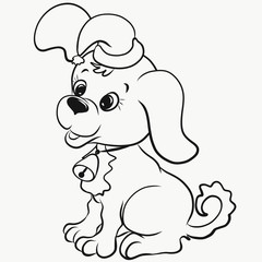 A little funny puppy in a Christmas cap