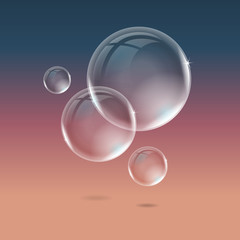 Vector transparent soap bubbles isolated on colorful background. Easy to use for your design.