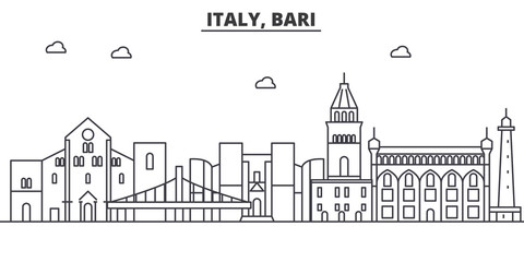 Italy, Bari architecture line skyline illustration. Linear vector cityscape with famous landmarks, city sights, design icons. Editable strokes