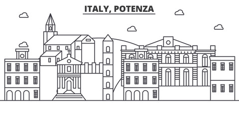 Italy, Potenza architecture line skyline illustration. Linear vector cityscape with famous landmarks, city sights, design icons. Editable strokes