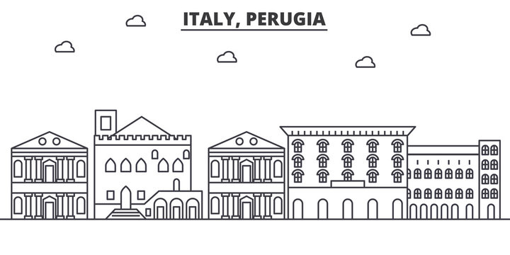 Italy, Perugia architecture line skyline illustration. Linear vector cityscape with famous landmarks, city sights, design icons. Editable strokes