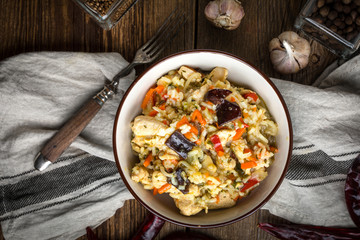 Risotto with chicken and vegetables.