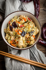 Risotto with chicken and vegetables.