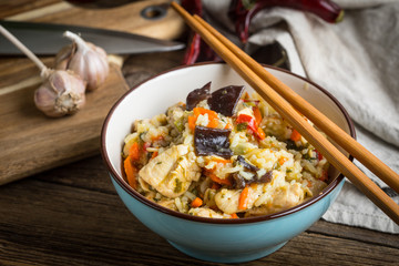 Risotto with chicken and vegetables.