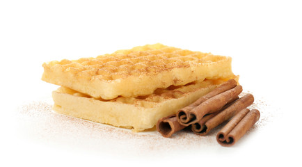 Delicious cinnamon waffles, isolated on white