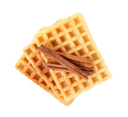 Delicious cinnamon waffles, isolated on white