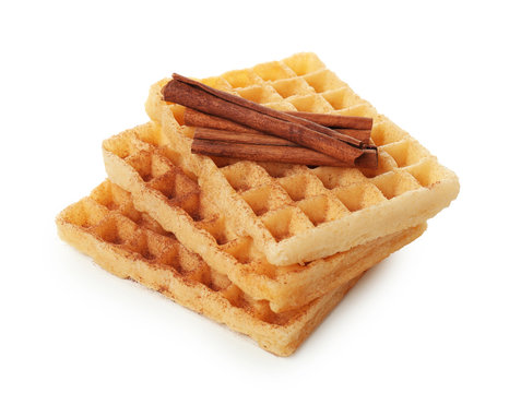 Delicious cinnamon waffles, isolated on white