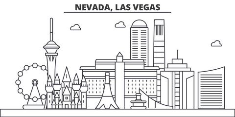 Nevada, Las Vegas architecture line skyline illustration. Linear vector cityscape with famous landmarks, city sights, design icons. Editable strokes © iconsgraph