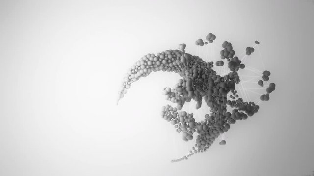 Animation depicting data blocks / molecules connecting into a circle shape. 4K animation rendered at 16-bit color depth.