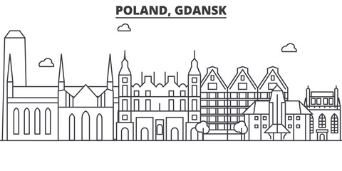 Poland, Gdansk architecture line skyline illustration. Linear vector cityscape with famous landmarks, city sights, design icons. Editable strokes