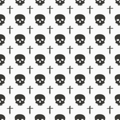 Skull and cross sumbol seamless pattern, hand drawn sketch vector illustration