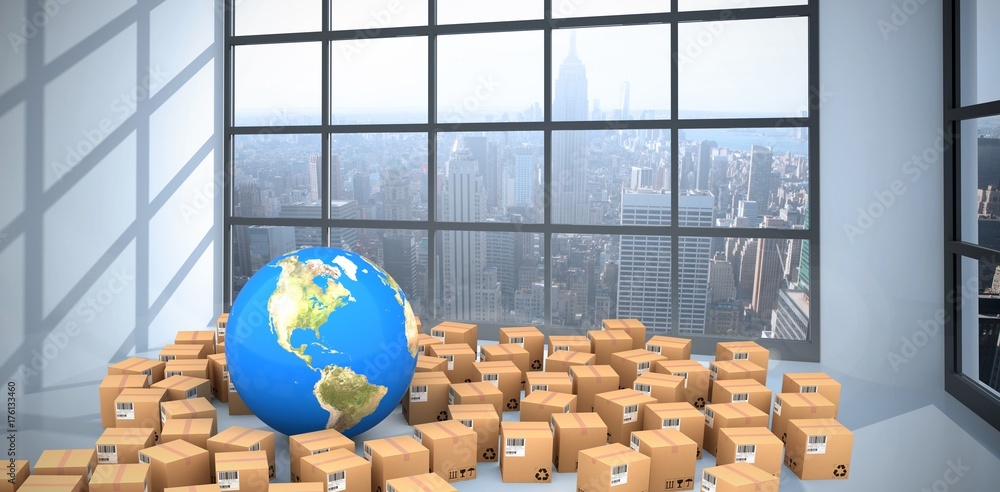Aufkleber composite image of composite image of globe amidst cardboard