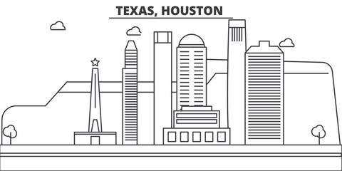 Texas, Houston architecture line skyline illustration. Linear vector cityscape with famous landmarks, city sights, design icons. Editable strokes