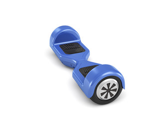 3d rendering of a single blue hoverboard in front view isolated on white background.
