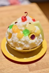 Close-Up View of Shirokuma or Kagoshima Style Shaved Ice Dessert