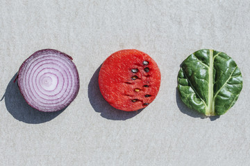fruits and vegetables, cut into a circle