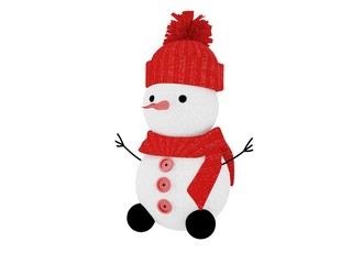 3d rendering of lovely snowman. The isolated object on a white background