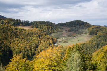 Village high above in the mountains - colorful autumn time