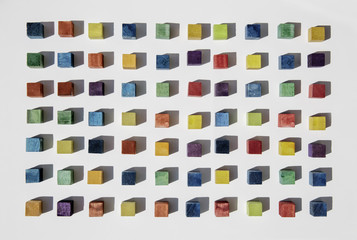 Colorful cubes geometrically arranged in a form of a rectangle