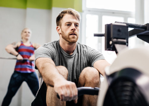 Athlete On Rowing Machine